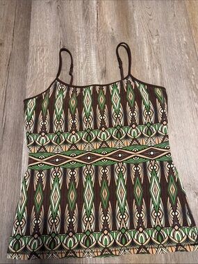 Express Sexy Basic Bra Cami Brown and Green Geometric Print Tank Top